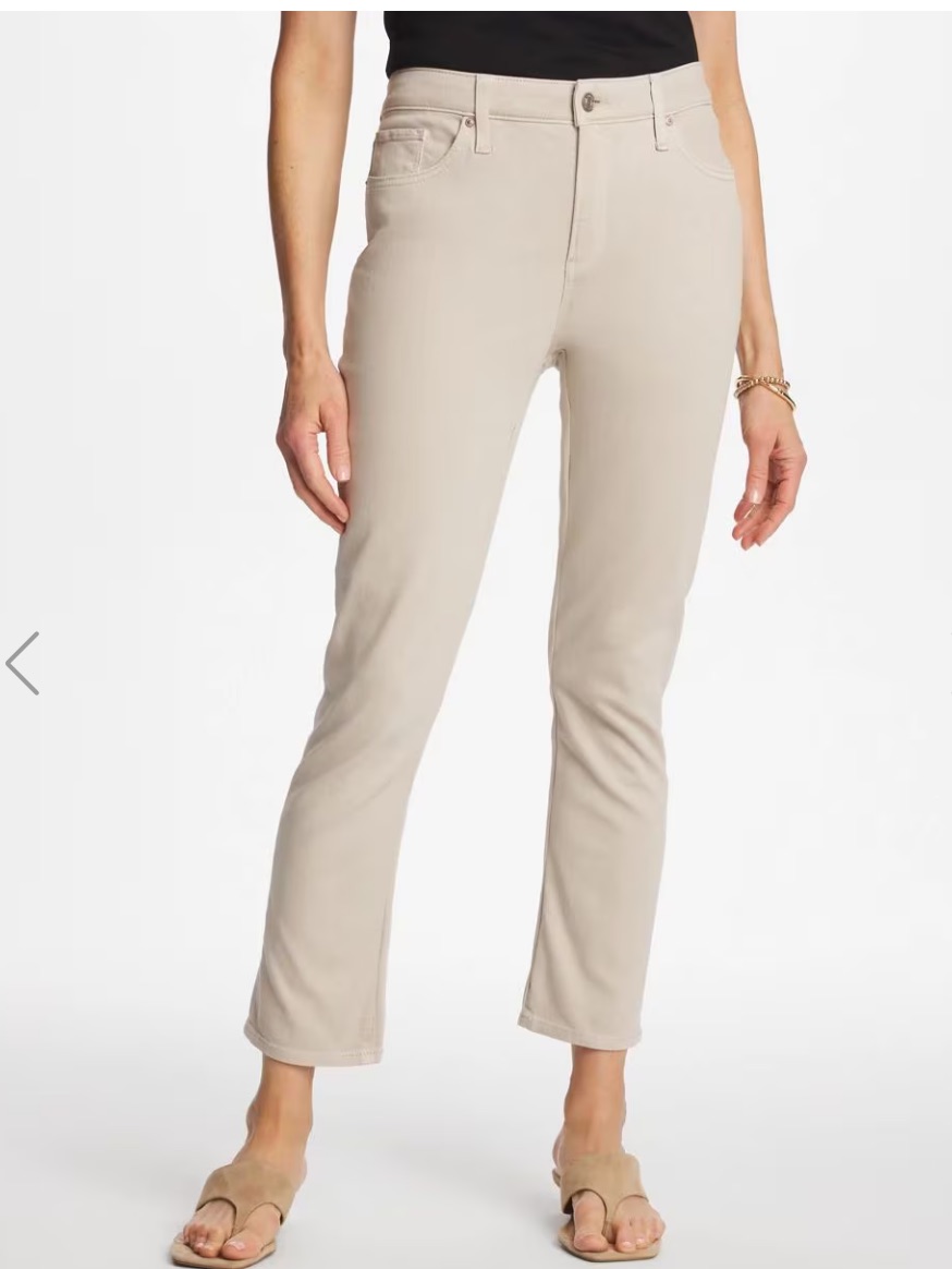 Chicos Tan So Slimming Girlfriend 5 Pocket Ankle Jean Pants Size 10 Nwot